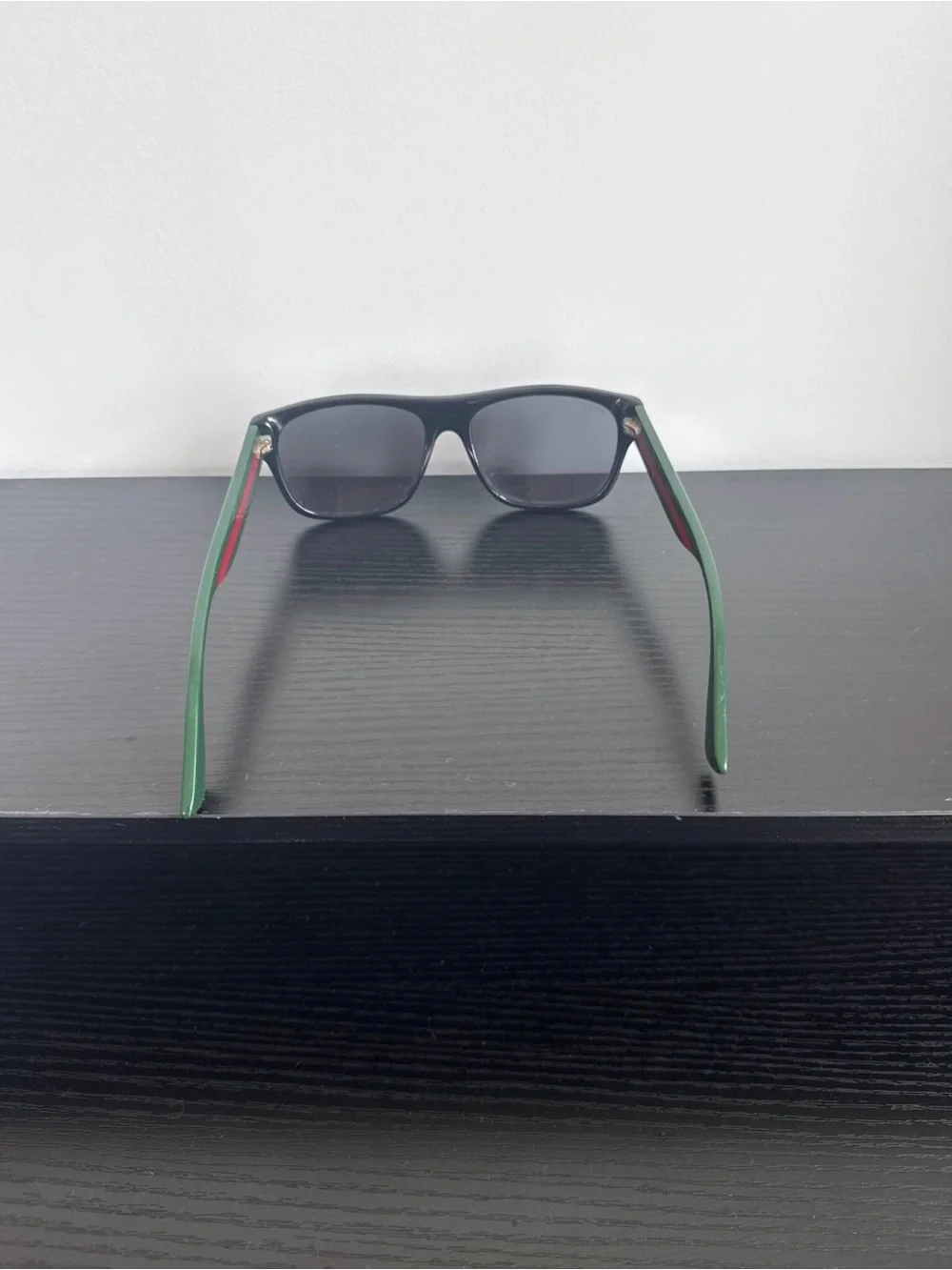 Gucci Green Frame Sunglasses with Black Lenses and Purple Case